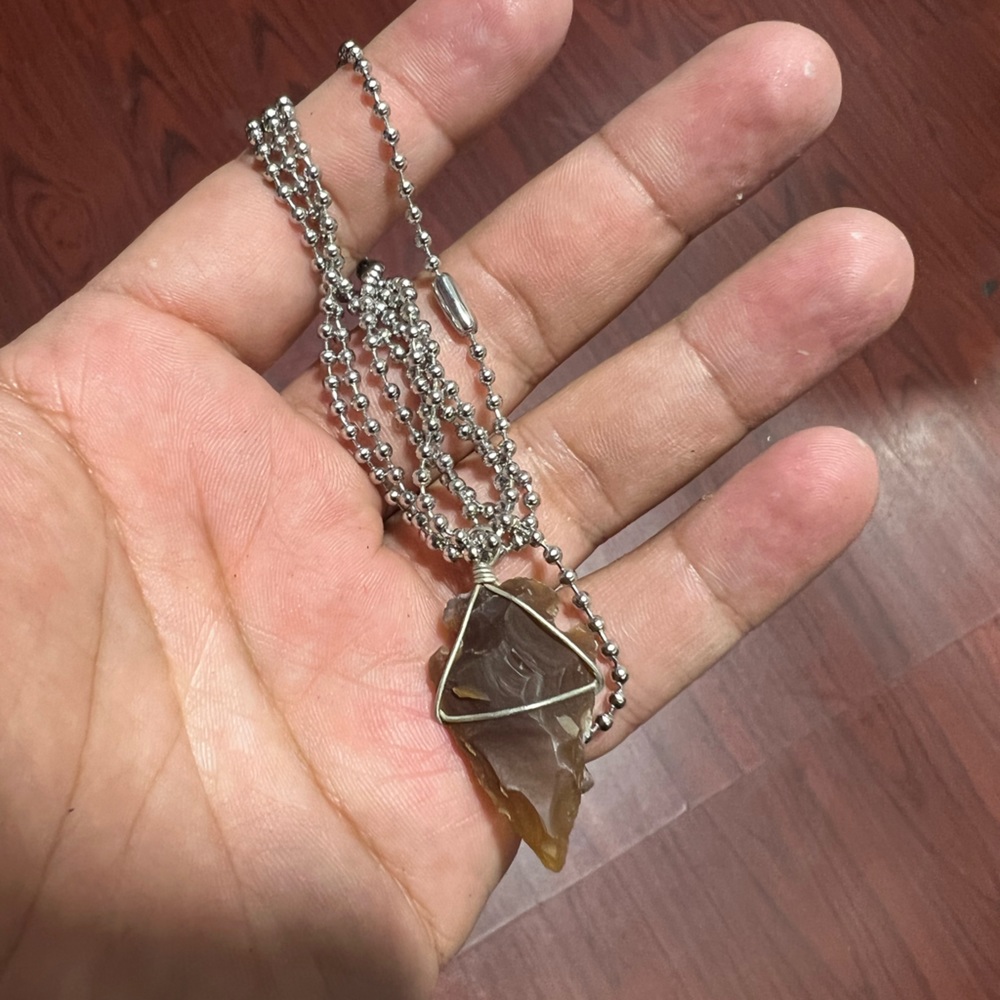 Stone pendant necklace arrowhead hand crafted